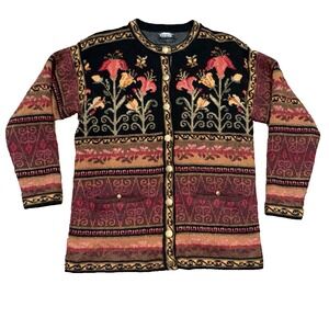 Vintage Icelandic Design Wool Floral Sweater Nordic 100% Shetland Wool M/L
